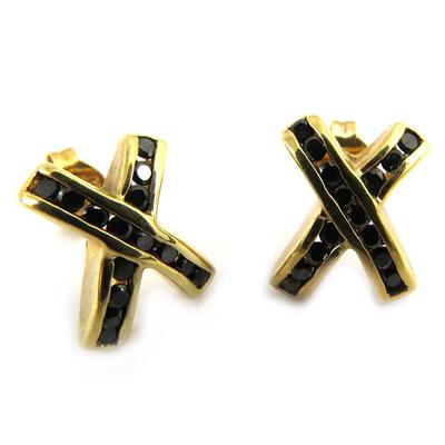 [A9525] - Brincos 'Cruz' Safira banhados a ouro
