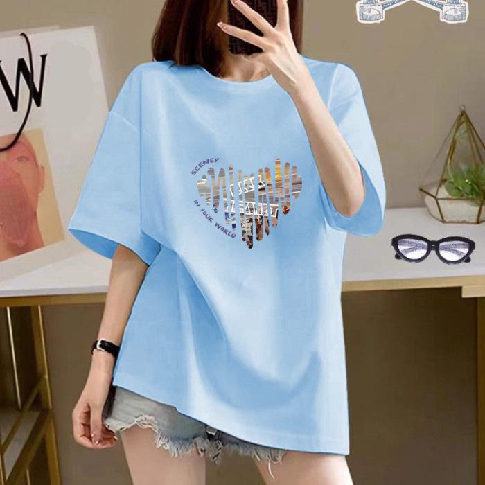 Damen Bedrucktes Baumwoll Kurzarm T-Shirt Damen Sommer 2025 Neu Locker Weißes T-Shirt Enges Oberteil Trend