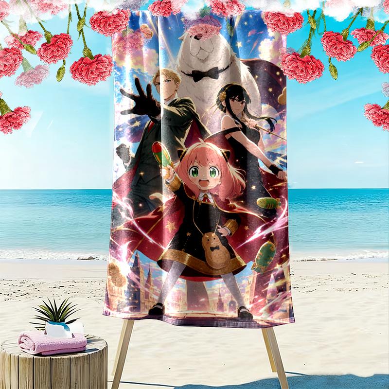 Spy x Family Print Beach Towel, Large Soft Quick Dry Towel for Beach Camping Swimming