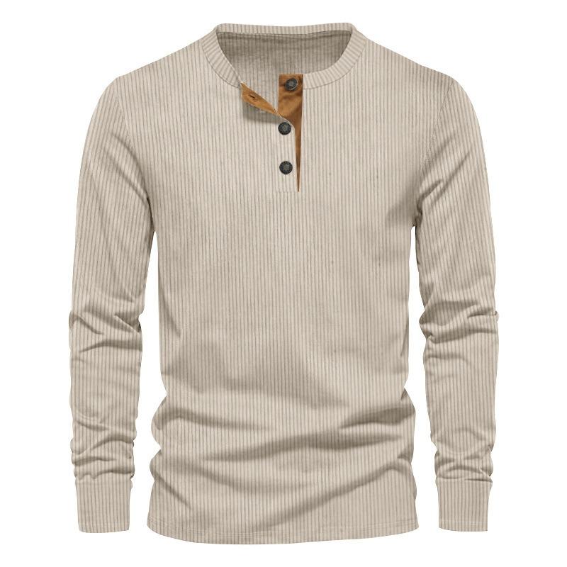 New Men's Casual Henry Slim Fit Solid Color Long Sleeve T-Shirt