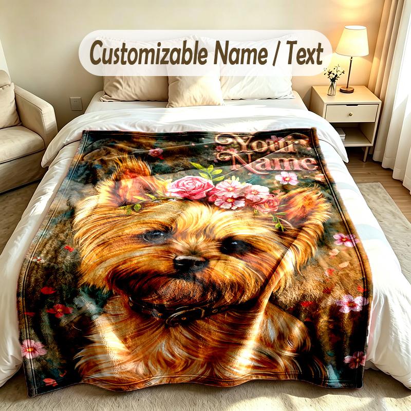 Floral Garden Theme Soft Blanket Personalized Custom Name Text Print Warm Blanket Home Sofa Bedroom Decor