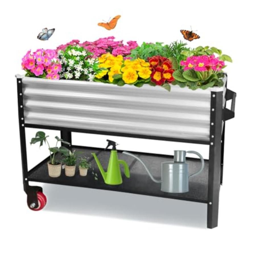 

Large Outdoor Metal Raised Garden Bed for Planting Flowers Vegetables and Herbs in Silver Medium Size with Durable Metal Constr United States