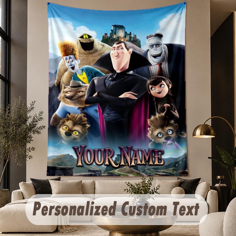 Custom Text Printed Tapestry Hotel Transylvania Pattern Large Wall Hanging Indoor Room Decor