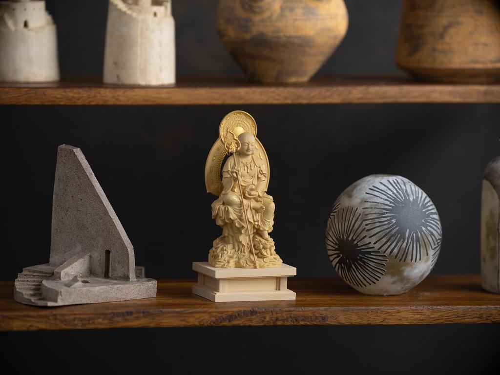 Kleine Buddha Jizo Bodhisattva Statue 11cm Buddha Holzornament Jizo Bodhisattva Halb sitzend (Holz Buchsbaum, Goldstaub-Finish) - Statue, Figur,