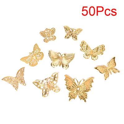 50Pcs/Set Gold Metal Filigree Hollow Butterfly Charms Craft Diy Jewelry Making