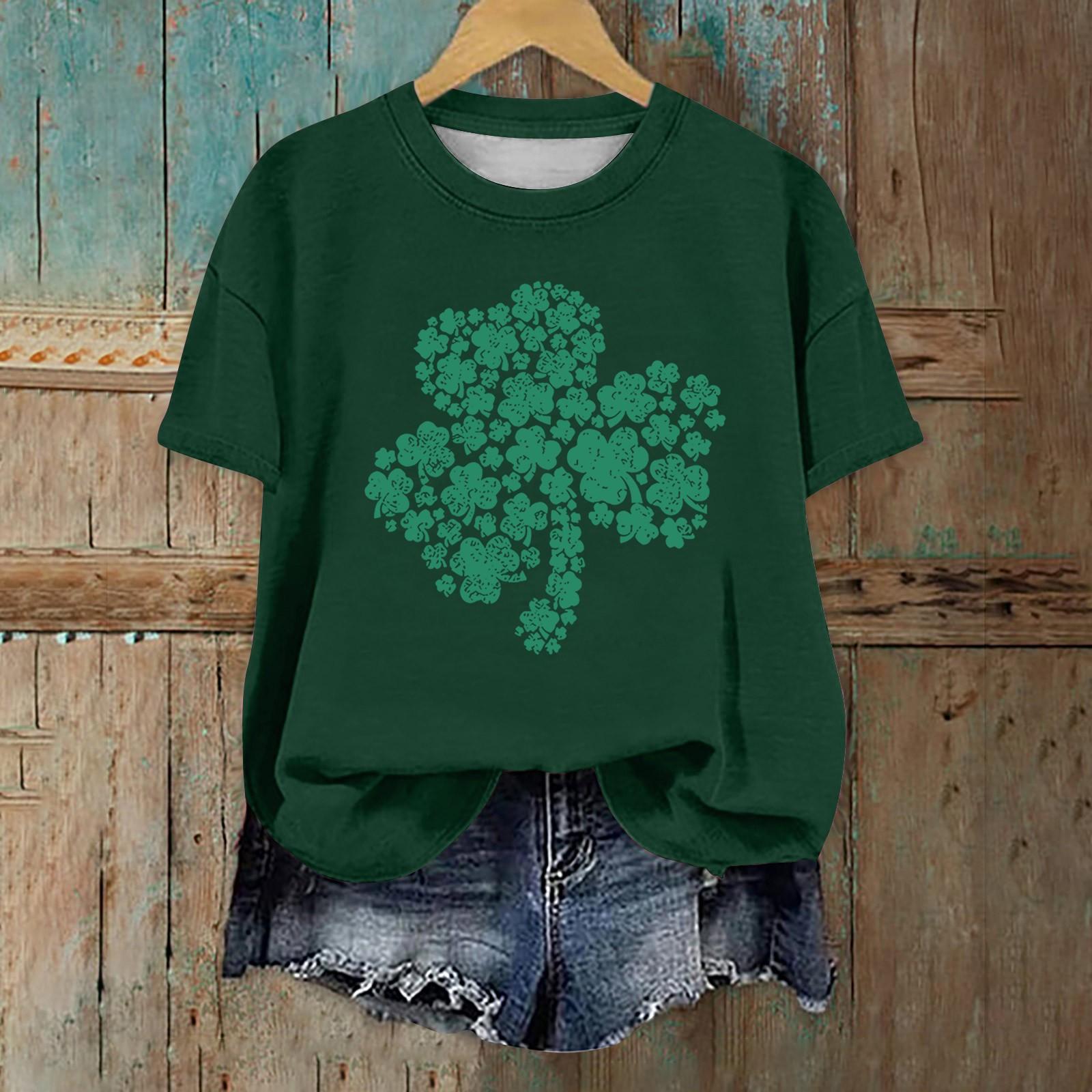 

Жіноча Мода Повсякденний Короткий Светр з Спущеним Плечем. Футболка з круглим вирізом з принтом до Дня Святого Патрика M