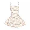 Apricot square neck suspender dress, women's spring innocence, waist short skirt, casual women's polka dot print women