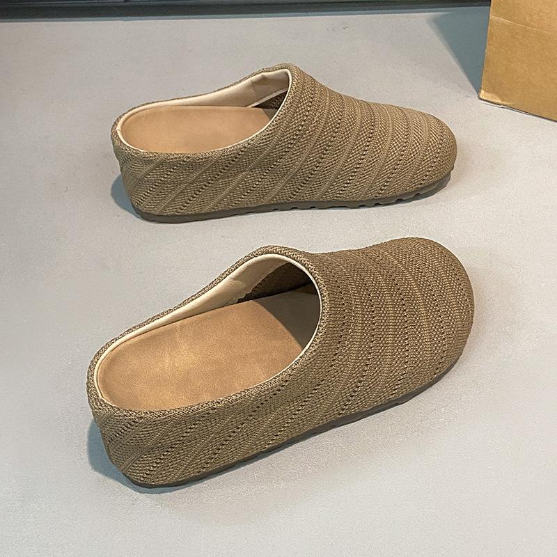 2025 new summer woven hollow baotou half slippers women's breathable seaside beach going out shoes