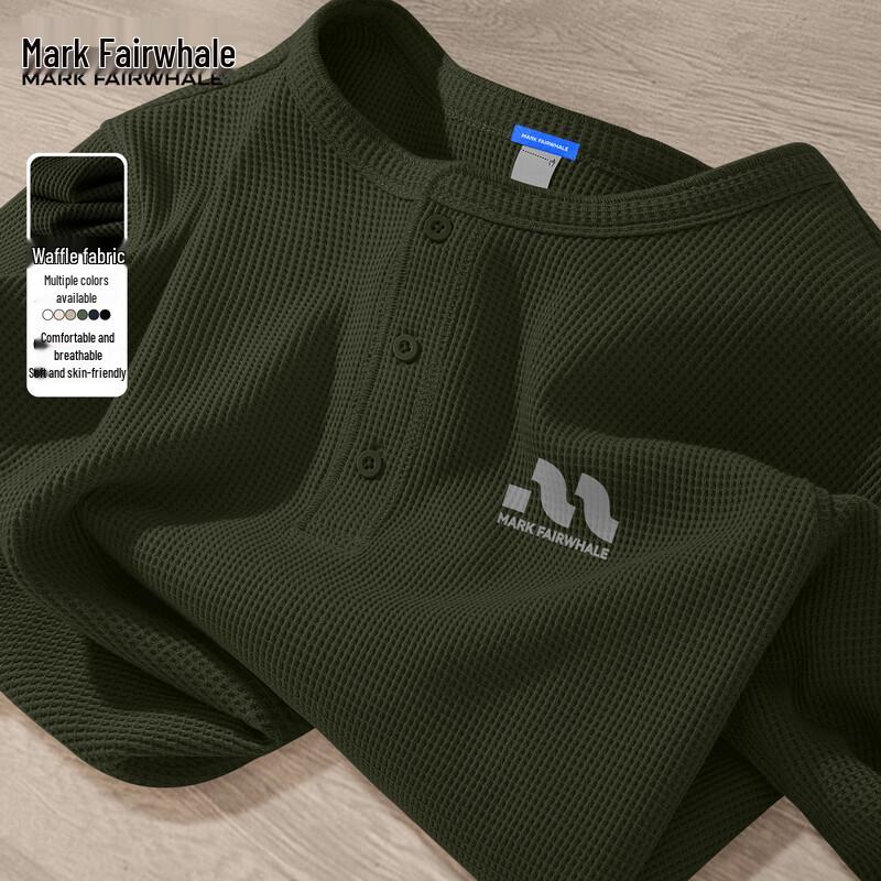 Mark Hua Fei Men s Waffle Texture Long-Sleeve Henley T-Shirt 3XL