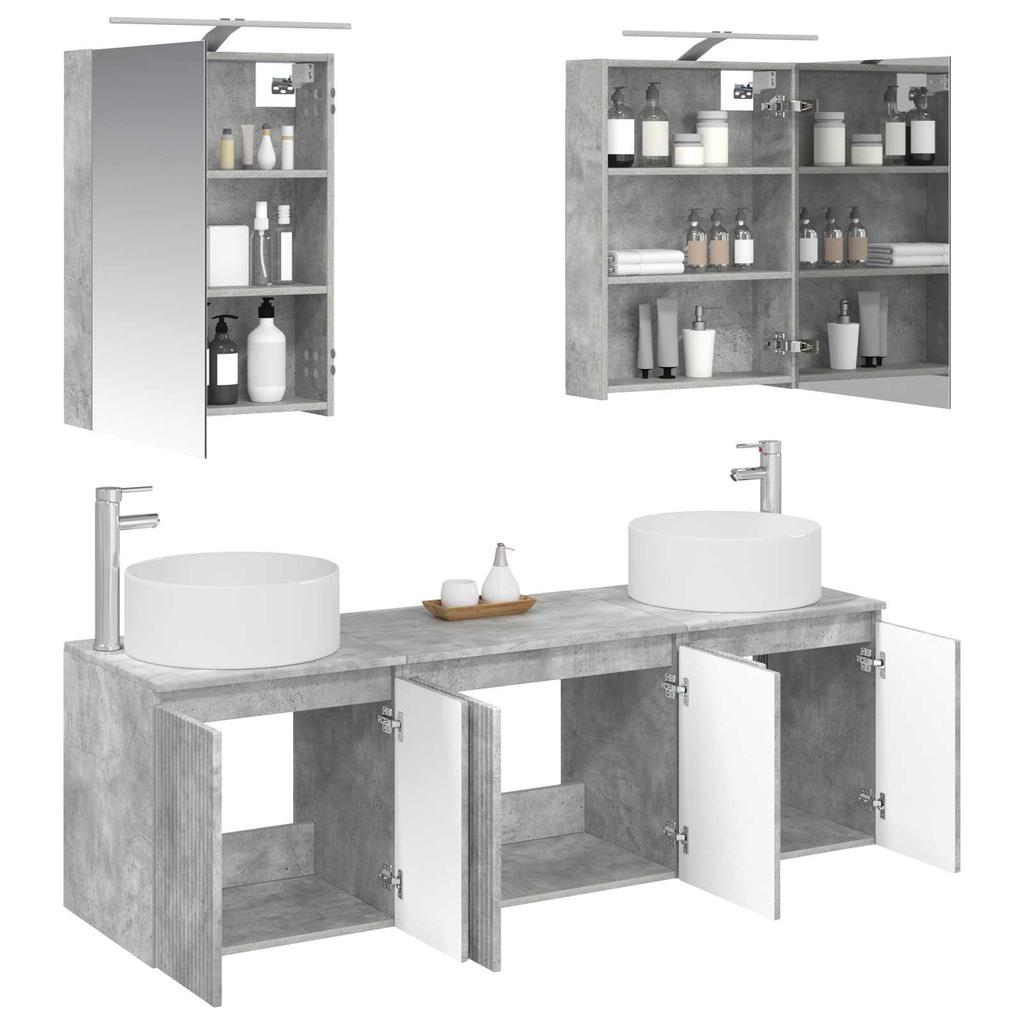 5 Piece Bathroom Cabinet Set Concrete Grey Particleboard