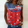 Sleeveless Crew Neck Casual Top with Denim Trim and Star Firework Floral Print for Women Summer Wear