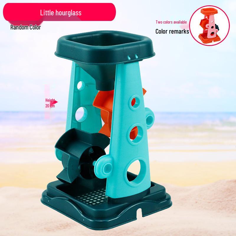 

Seaside Sand Play Set: Hourglass, Tools, Car, and Bucket.