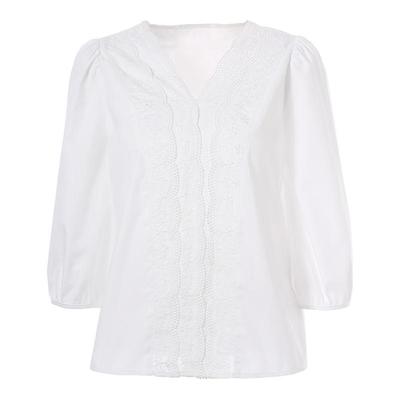 Betu Women's Spring V-Neck French Lace Trim Seven-Sleeve Shirt