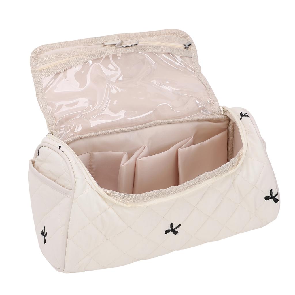 Quilted Travel Case with Hook Large Capacity Cotton Portable Storage Bag for Hair Dryer Accessories Milky White with