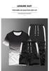 Men's Gradient Round Neck Short Sleeve T-shirt and Summer Shorts Casual Set.