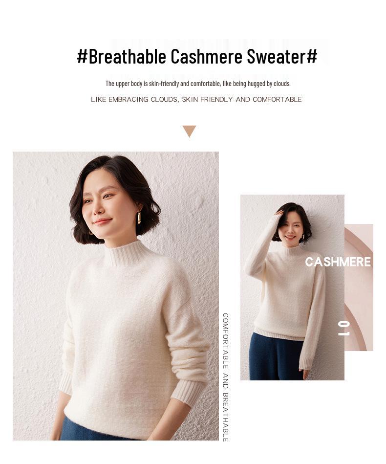 Lekasha Women's Raglan Sleeve Cashmere Half-High Neck Pullover for Autumn/Winter