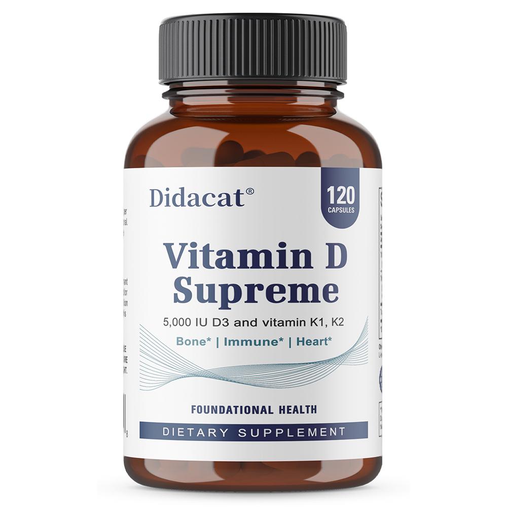 Vitamin D Supreme 5000 IU D3 with Vitamin K1 K2, 120 Capsules Bone Support 120PCS