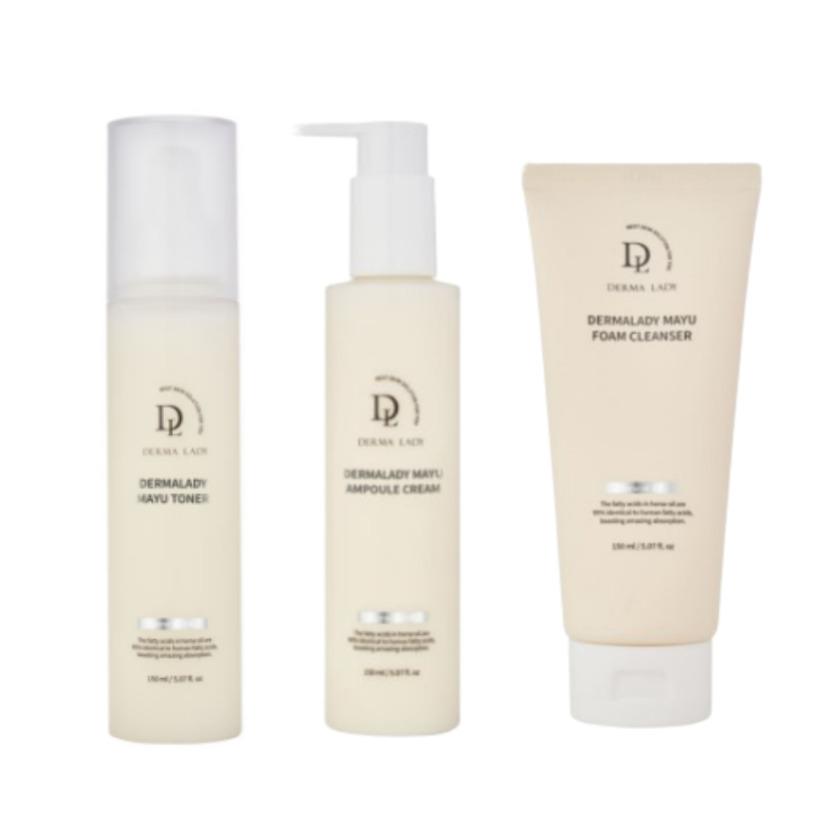 DERMALADY Horse Oil Niacinamide Skincare Set – Toner 150ml + Ampoule Cream 150ml + Foam Cleanser 150ml