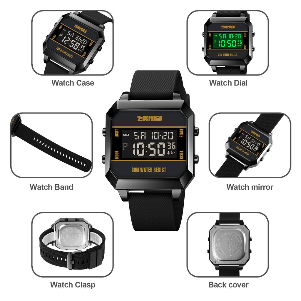 SKMEI 3Bar Waterproof LED Light Electronic Countdown Clock Japan Digital movement Wristwatch For Mens Sport Watches reloj hombre