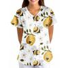Women's Bee Floral Print Loose V-Neck Pocket Short Sleeve Uniform Uniform