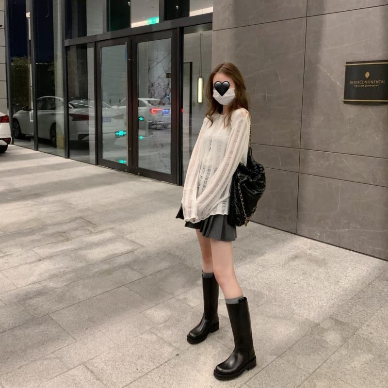 [] Collection Grade~ ANN Imported Calfskin Thick-soled Thick-heeled Medium Tube Knight Boots Women's Boots