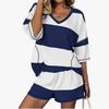 Spring/Summer Women's Striped Short-Sleeve Top & Casual Shorts Two-Piece Sportswear Set