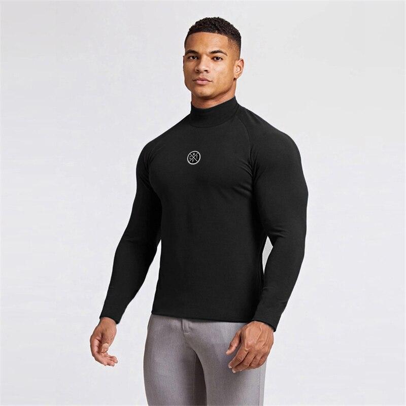 Muscleguys Spring and Autumn Gymnastics Men's Long Sleeves Tight Elastic Sports Tops White Breathable Training Shirts