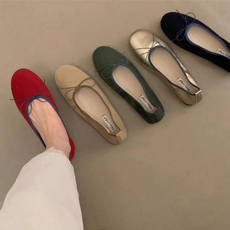 Mode SUOJIALUN 2025 Neue Marke Damen Ballerinas Mode Runde Zehenpartie Flach Schlupfschuhe Damen Elegant Bootsschuhe Weicher Flacher Absatz Ballerina S