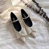 Fashion Flat Shoes for Women Spring and Autumn New Mary Jane Shoes Black Bow Flat Pointed Toe Plus Size 42 43 44 Women Shoes Ladies