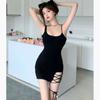 Pure desire black base suspender dress women's small man straps Spice girl short skirt waist tight inside hip skirt