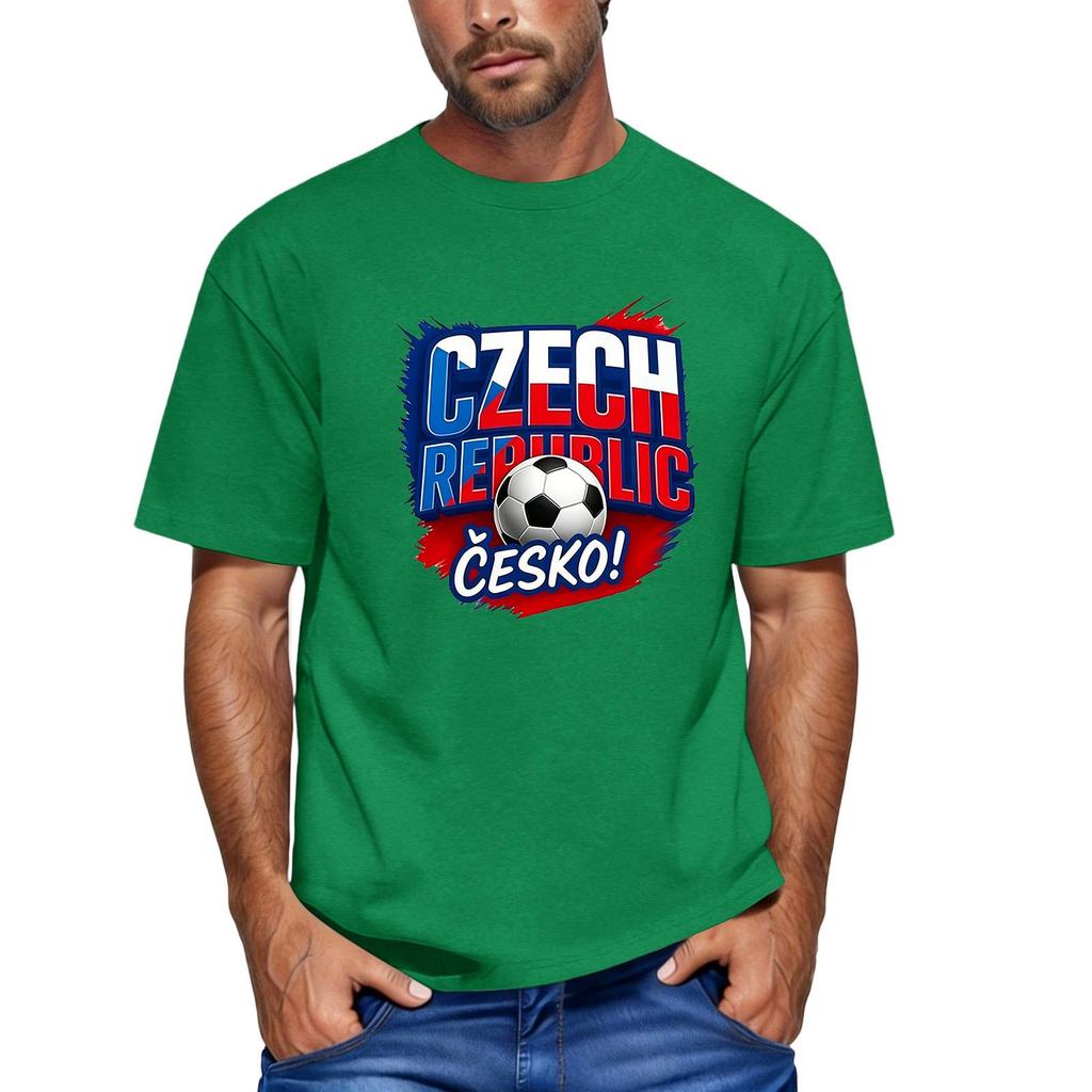 Men's Czech Republic Football Themed Short Sleeve Crew Neck T-Shirt Casual Fit Printed Top for Sports and Everyday Wear