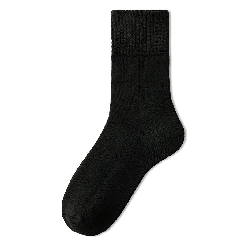 Thickened Loop Men's Mid-calf Socks, Warm Towels, Autumn and Winter Socks with Fleece, Black Business Long Socks