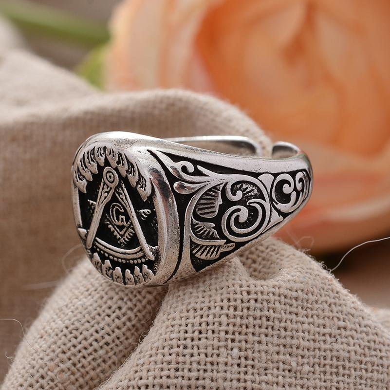Original Design Freemason Logo Retro Thai Silver Unisex Rings Promotion Jewelry For Women Men Cheap Gifts