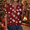 Women's Casual Christmas Print V-Neck Short Sleeve Button T-Shirt Top for Women