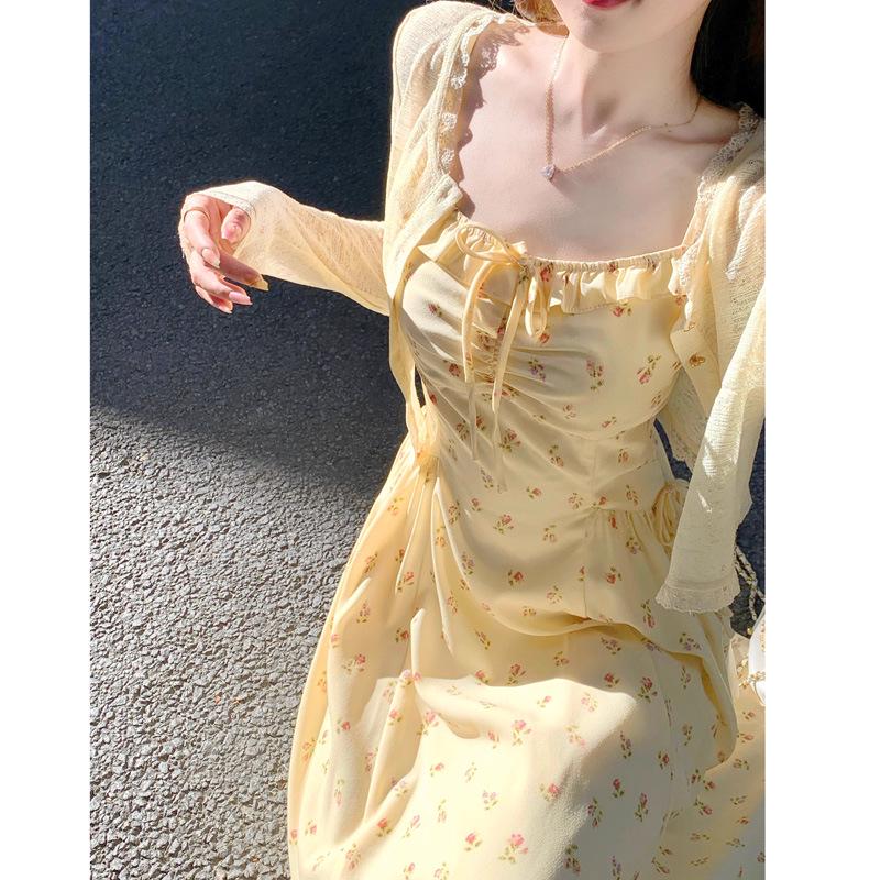 2026 French Yellow Spaghetti Strap Summer Dress for Petite Women - Beautiful Long Skirt