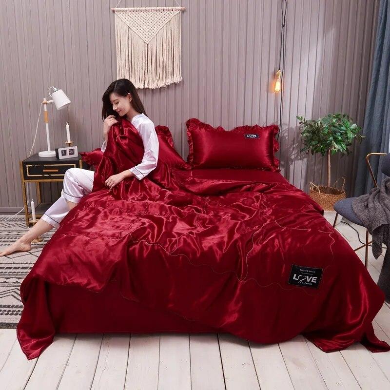 

Моющееся ледяное шелковое летнее однотонное супермягкое нескользящее жаккардовое покрывало для кровати, стеганое одеяло для взрослых и детей, дышащее спальное покрывало 180x220cm