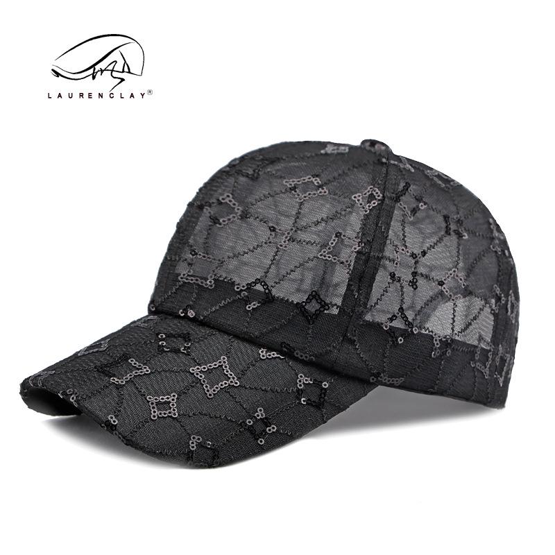 

Korean Summer Sequin Mesh Baseball Cap for Women - Breathable Duckbill Sun Hat Adjustable чорний