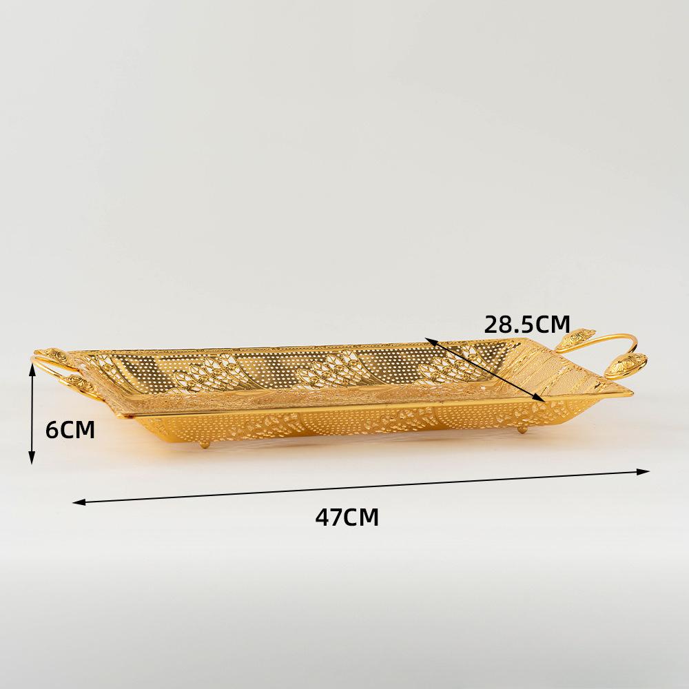 Long tray square gold hollow gift fruit and snack storage tray, restaurant snack candy and fruit tray storage containers