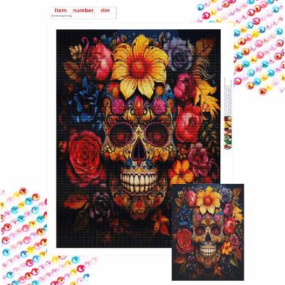 Halloween 5D DIY Diamond Art Painting Kit Floral Skull Home Wall Decor Handmade Gift for Art Crafts Lovers and Stunning Holiday Display