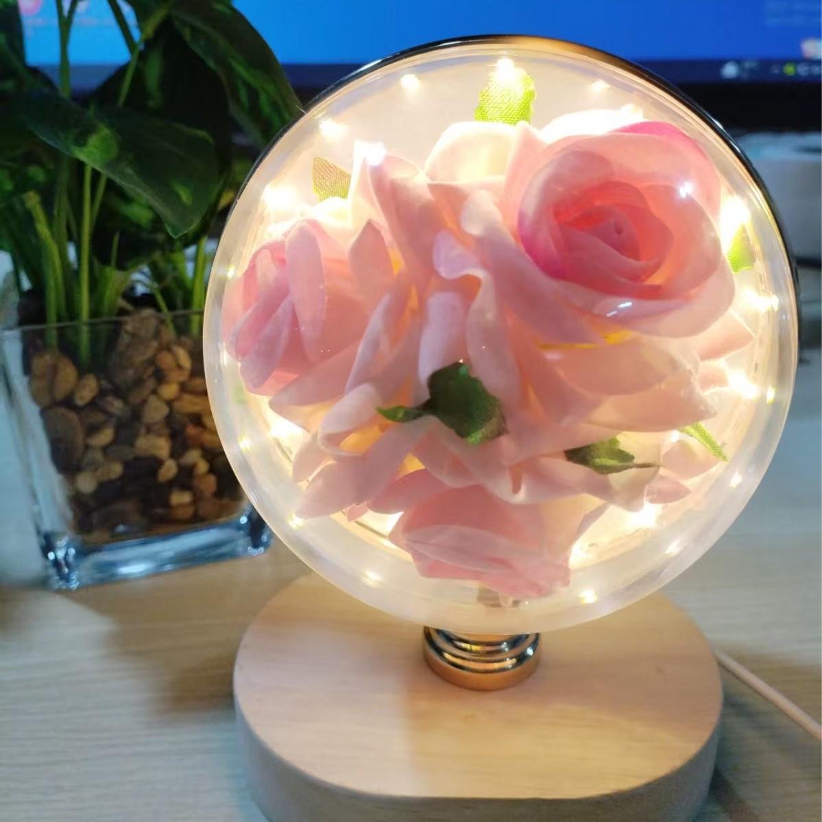 Luminous Rose Night Light: Preserved Flower Lampshade for Valentine s Day - Creative Bedroom and Entrance Décor Gift