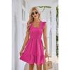 Vestito estivo da donna senza maniche, scollo quadrato, plissettato, senza schienale, corto, mini abiti