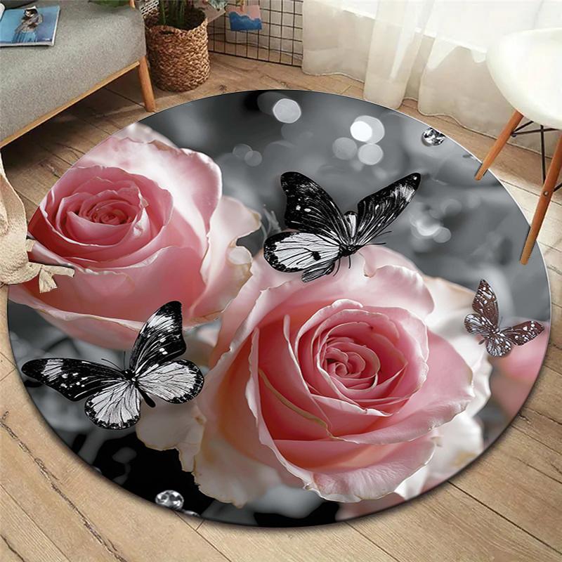 Retro Flowers Round Area Rug,Carpet Rug for Living Room Bedroom Sofa Playroom Decor,Non-slip Floor Mat
