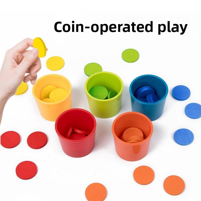 Montessori Wooden Color Matching Puzzle Cups Developmental Toy For Kid Preschool