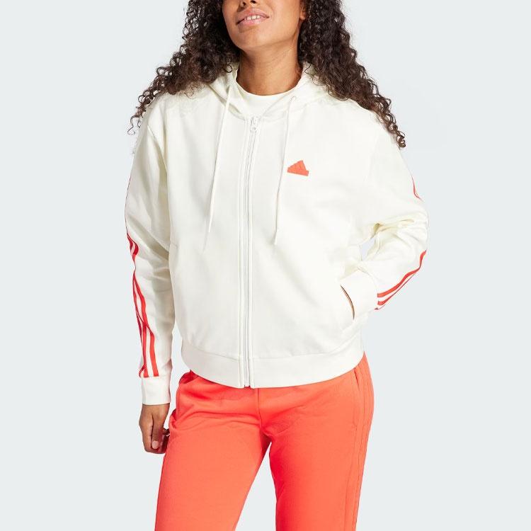 (WMNS) Felpa con cappuccio adidas Future Icons a zip intera con 3 strisce Taglia asiatica 'Bianco Rosso Brillante' Donna IS3679