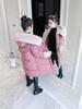 2025 Girls' Mid-Length Cotton Coat: Korean Style with Large Fur Collar, Warm and Thick for Children