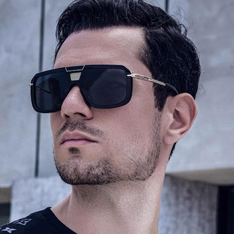 Flat Top Oversized Vintage Big Frame Sunglasses Women For Men Luxury Brand Designer Square Sun Glasses Punk Popular Eyeglasses