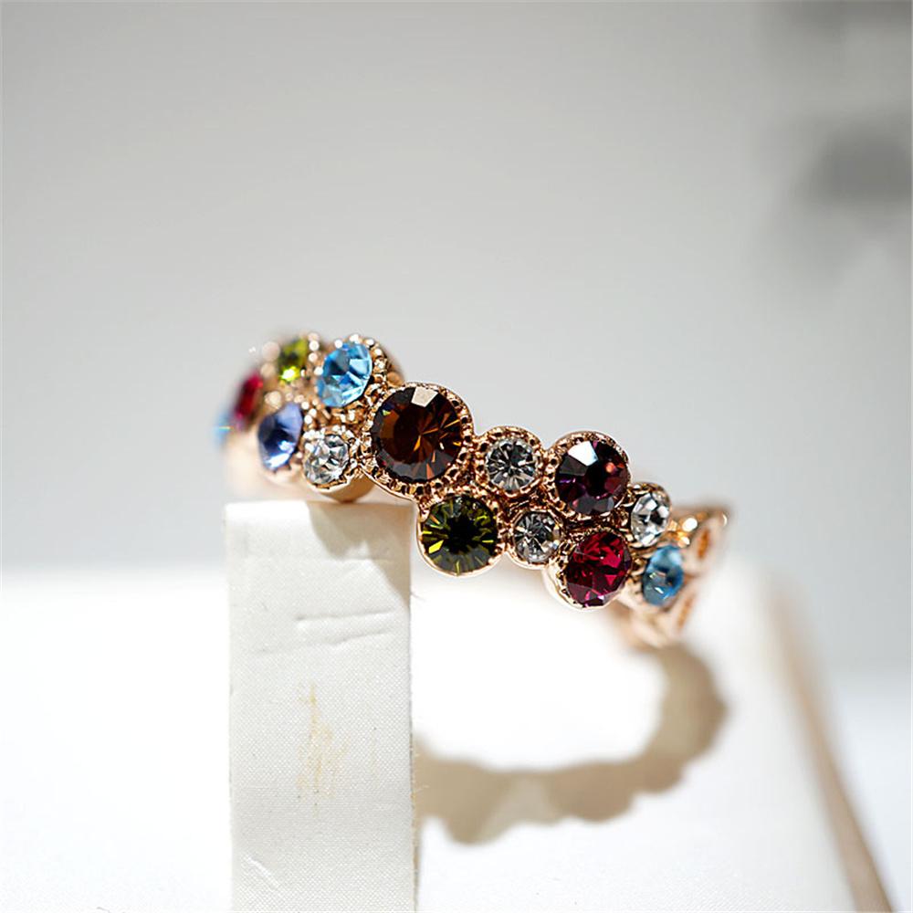 Luxury Female Blue Red Rainbow Zircon Stone Finger Ring Vintage Rose Gold Color Wedding Band Bridal Jewelry For Women