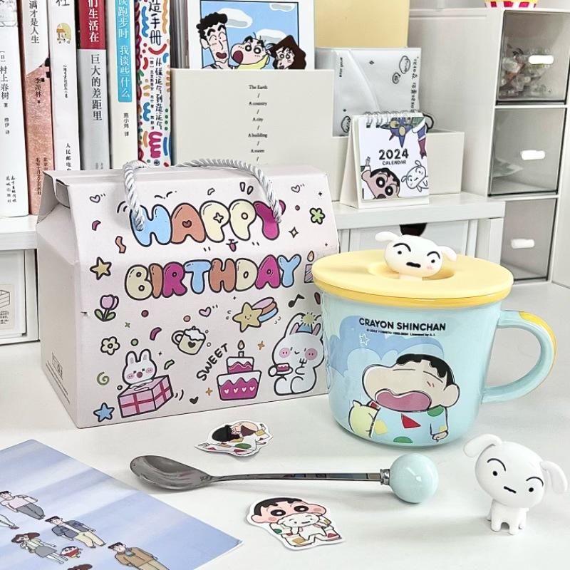 Crayon Xiaoxin Ceramic Mug with Lid Spoon Boys and Girls High Value Milk Scale Cup Couple Coffee Breakfast Cup