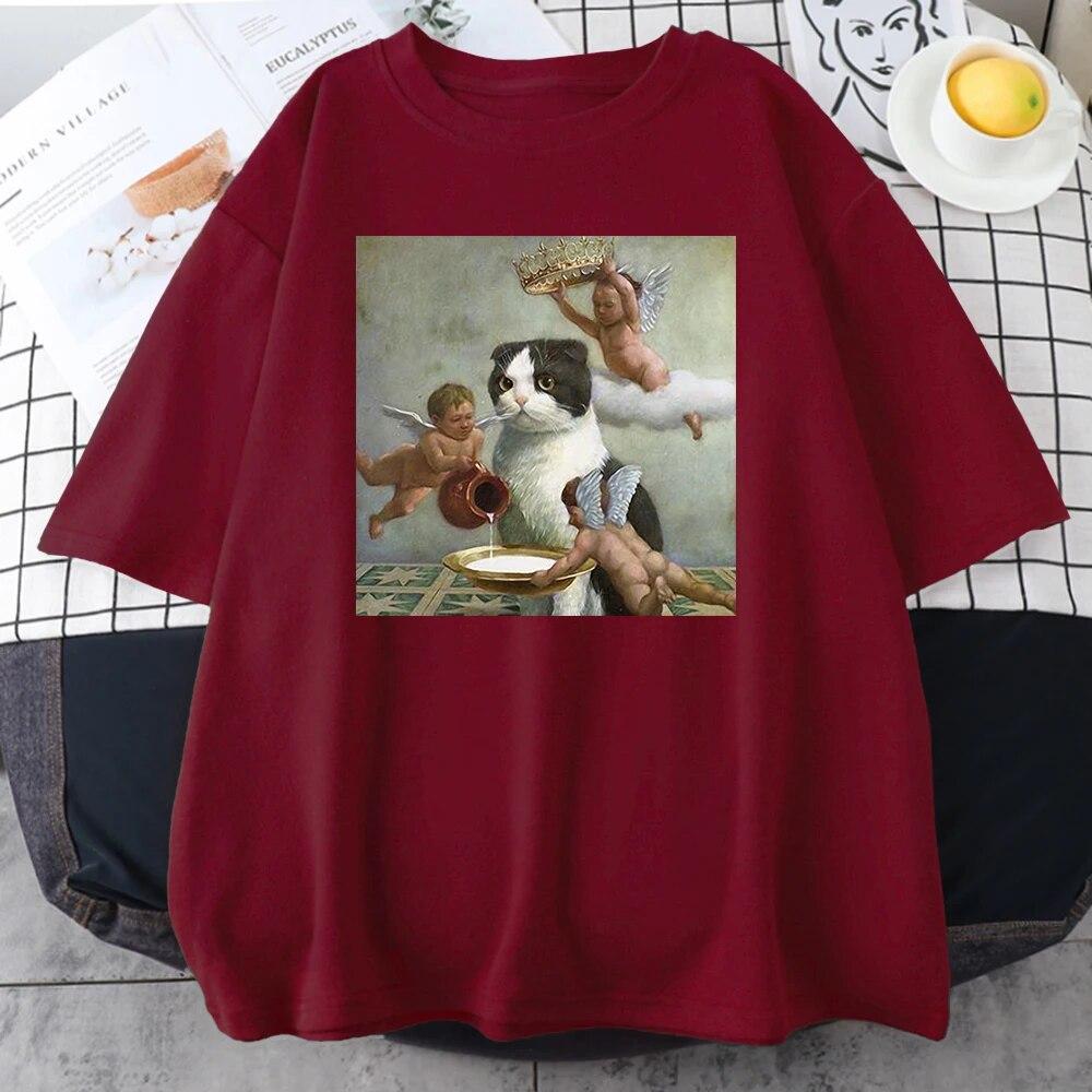 Scottish Fold Angel Crown Printing Unisex T-Shirt Summer O-Neck Clothing Short Sleeve Cotton T Shirt Oversized Casual Unisex T Shirts