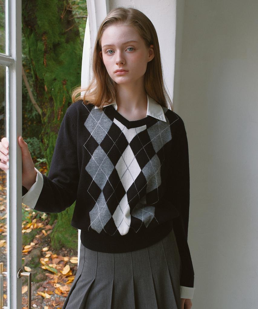 YUPPE Argyle Shirt Knit_Navy